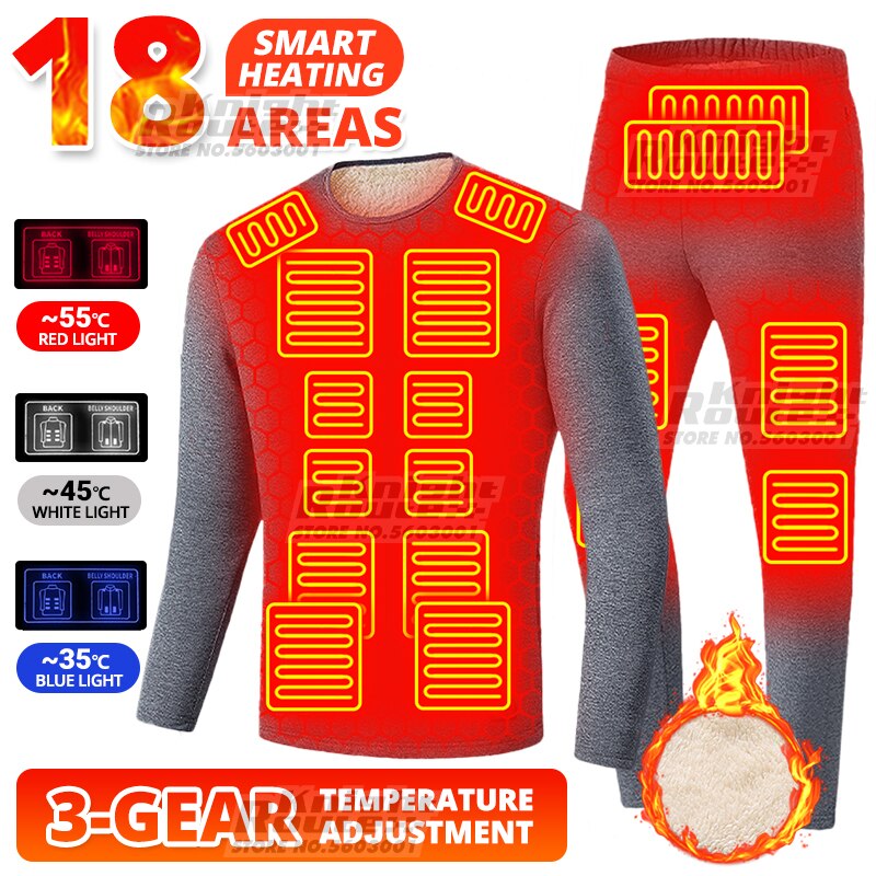 Winter Thermal Underwear Heated Jacket Men&s USB Electric Ski Suit Self Heated Vest Heated Clothing Long Fleece Camping Fashion